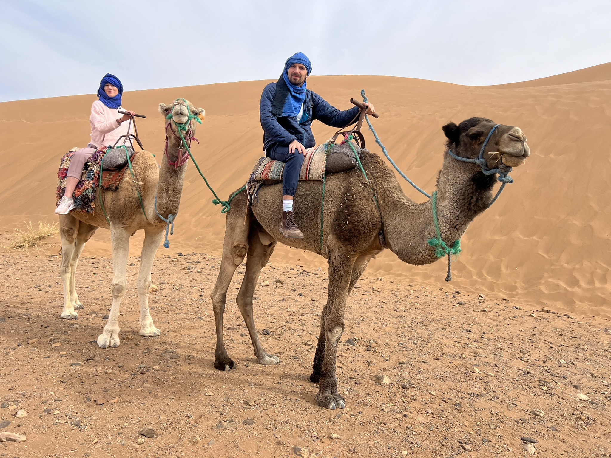 Gregory and Sherah on camels in Morocco